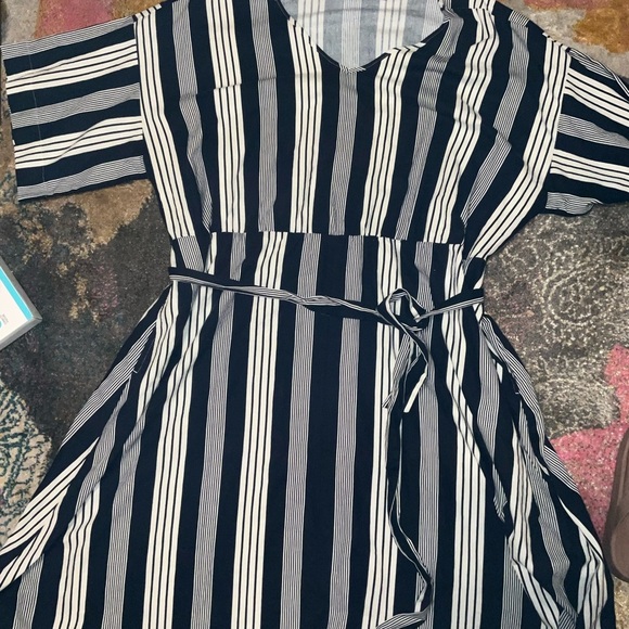 Girl With Curves Linen Blend Navy Striped MIDI Dress 4XT NWOT summer nautical - Picture 6 of 7